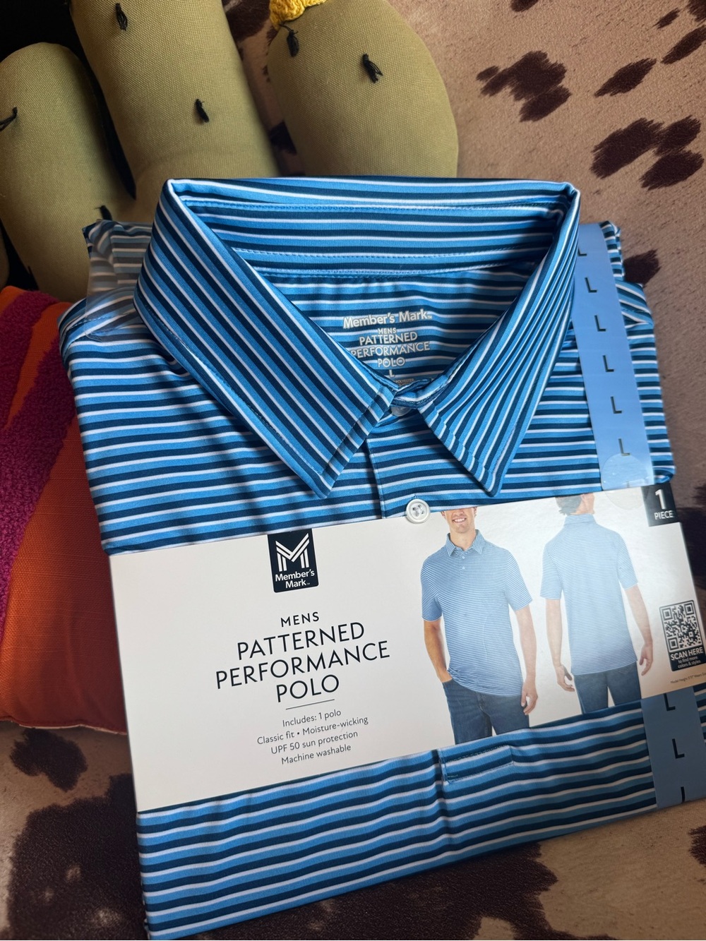 Member's Mark Blue Striped Men's Performance Polo